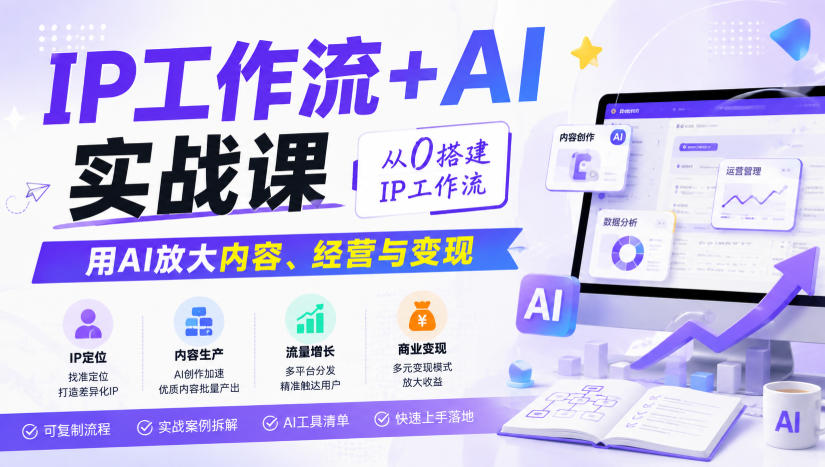 IP工作流+AI实战课，从0搭建IP工作流，用AI放大内容、经营与变现-吾爱云课堂