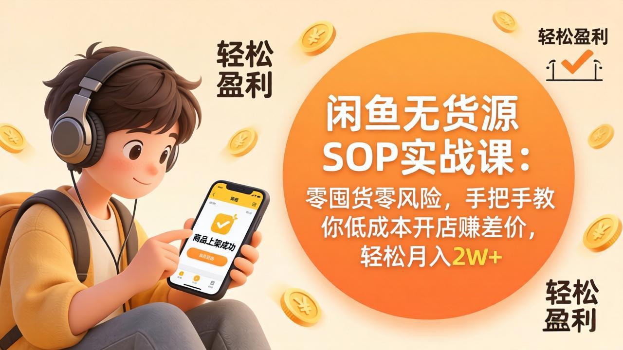闲鱼无货源SOP实战课：零囤货零风险，手把手教你低成本开店赚差价，轻松月入2w+-吾爱云课堂