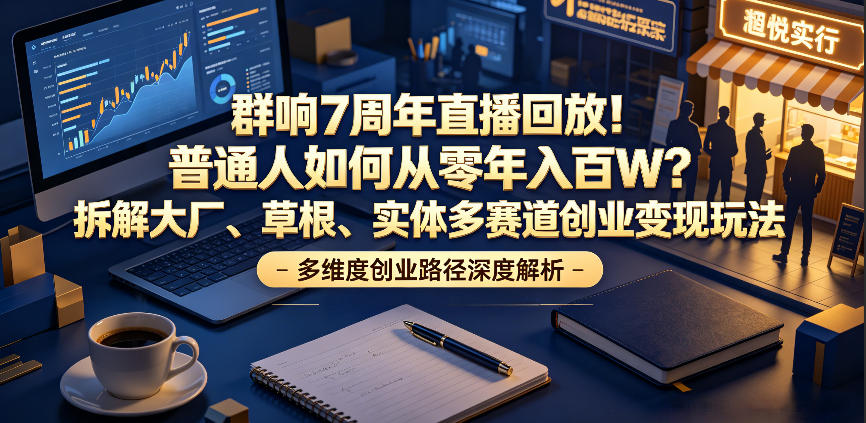 群响7周年直播回放！普通人如何从零年入百W？拆解大厂、草根、实体多赛道创业变现玩法(更新)-吾爱云课堂