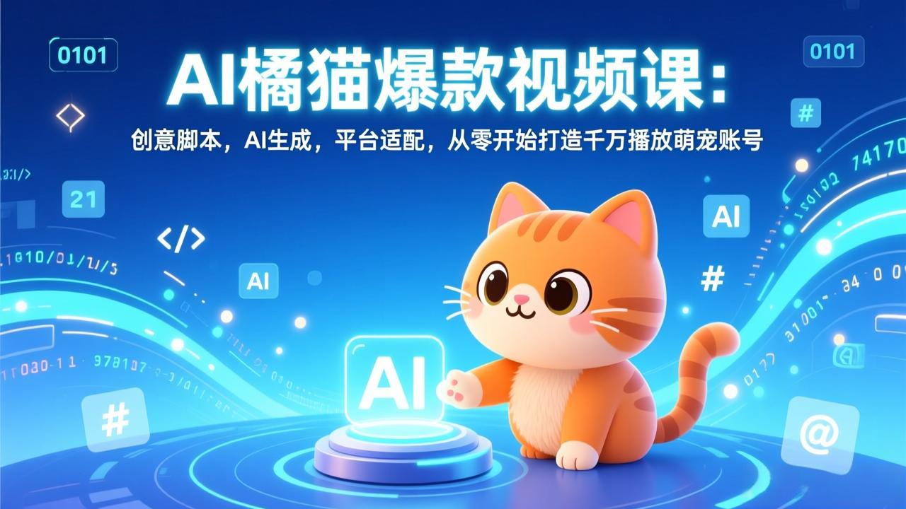 AI橘猫爆款视频课:创意脚本,AI生成,平台适配,从零开始打造千万播放萌宠账号-吾爱云课堂
