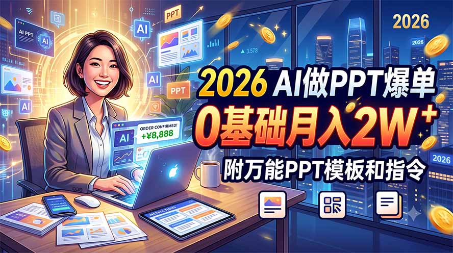 2026 AI做PPT爆单,0基础月入2W,附万能PPT模板和指令-吾爱云课堂