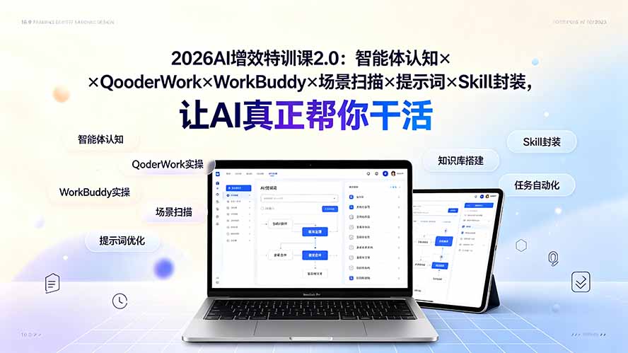 2026AI增效特训课2.0：智能体认知×QoderWork×WorkBuddy×场景扫描×提示词×Skill封装，让AI真正帮你干活-吾爱云课堂