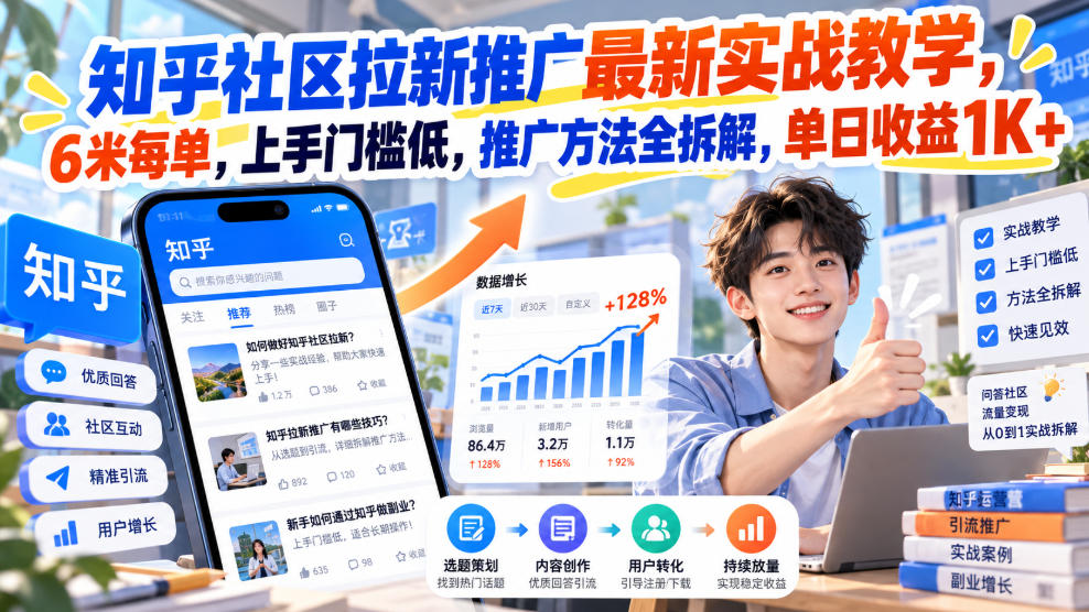 知乎社区拉新推广最新实战教学，6米每单，上手门槛低，推广方法全拆解，单日收益1K+！(更新0930)-吾爱云课堂
