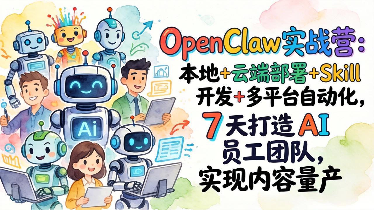 OpenClaw实战营：本地+云端部署+Skill开发+多平台自动化，7 天打造 AI 员工团队，实现内容量产-吾爱云课堂