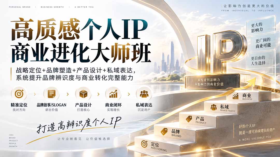高质感个人IP商业进化大师班：战略定位+品牌塑造+产品设计+私域表达，系统提升品牌辨识度与商业转化完整能力-吾爱云课堂