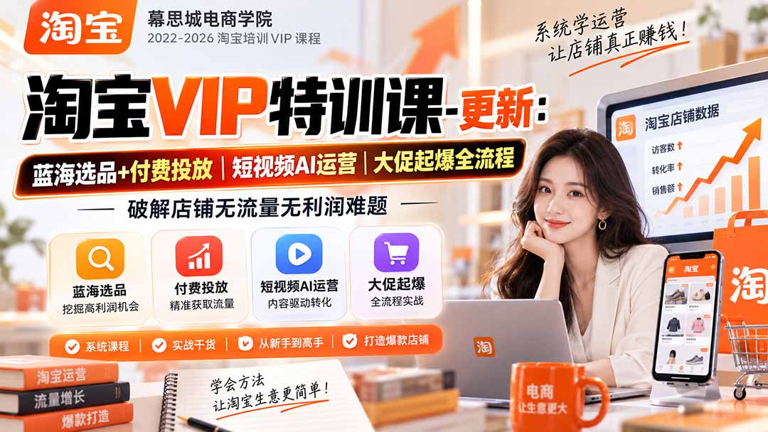 淘宝VIP特训课-更新0917：蓝海选品+付费投放｜短视频AI运营｜大促起爆全流程，破解店铺无流量无利润难题-吾爱云课堂