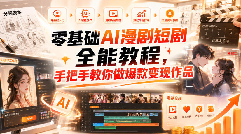 零基础AI漫剧短剧全能教程，从AI智能体搭建、文案脚本分镜、多平台AI生视频、剪映精修，覆盖全题材创作，手把手教你做爆款变现作品-吾爱云课堂