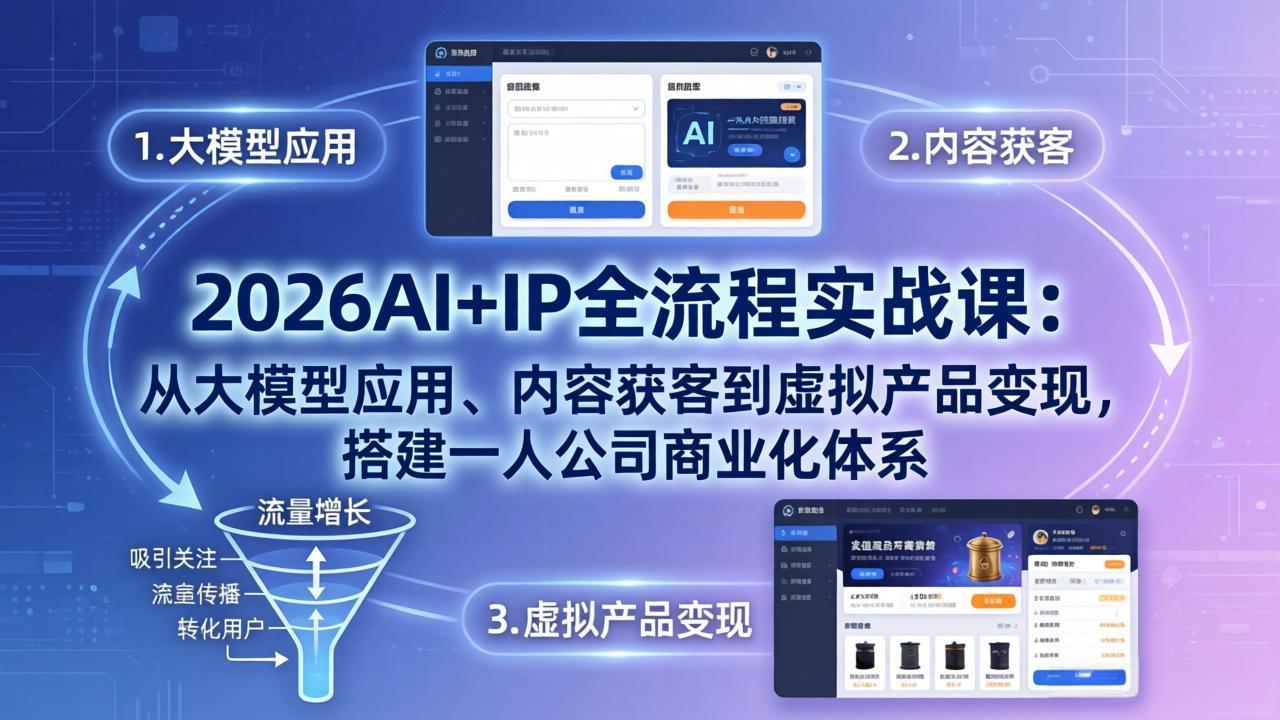 2026AI+IP全流程实战课：从大模型应用、内容获客到虚拟产品变现，搭建一人公司商业化体系-吾爱云课堂