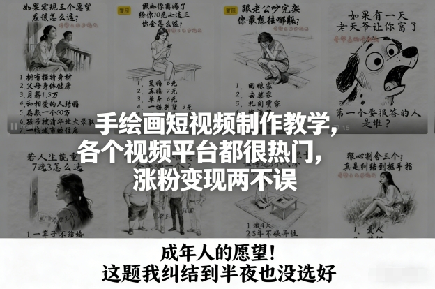 手绘画短视频制作教学，各个视频平台都很热门，涨粉变现两不误-吾爱云课堂