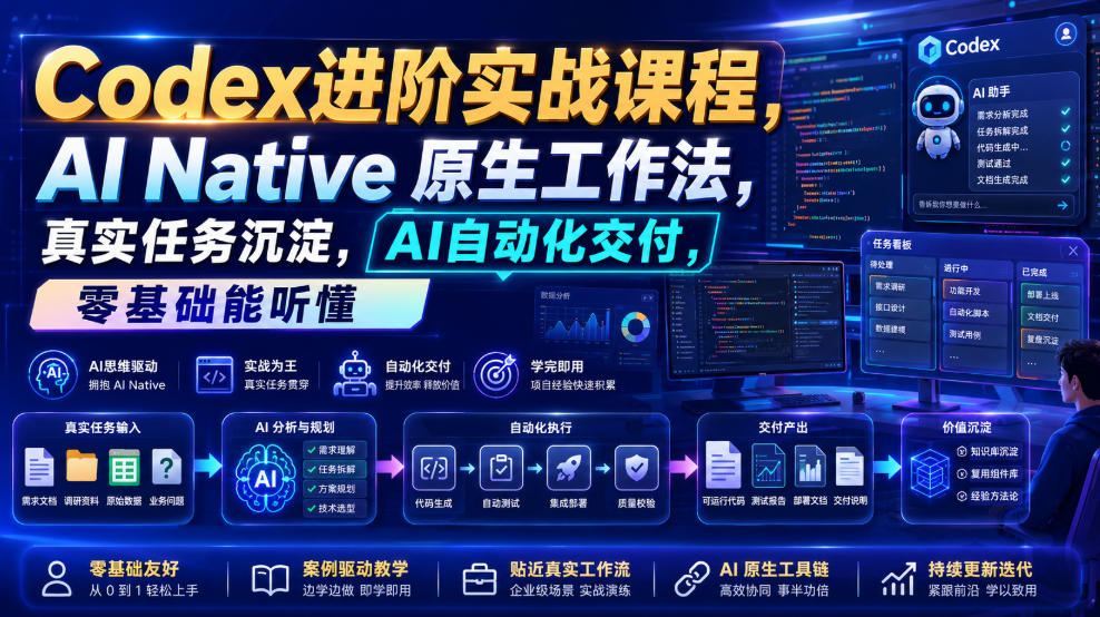 Codex进阶实战课｜AI Native原生工作法，22节真实任务落地，从配置到AI自动化交付全链路教程-吾爱云课堂