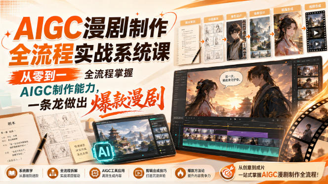 AIGC漫剧制作全流程实战系统课，从零到一全流程掌握AIGC制作能力，一条龙做出爆款漫剧-吾爱云课堂
