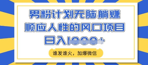 男粉计划无脑躺Z,顺应人性的风口项目,谁发谁火,加爆微信,日入多张【揭秘】-吾爱云课堂