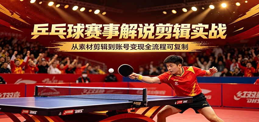 乒乓球赛事解说剪辑实战，从素材剪辑到账号变现全流程可复制-吾爱云课堂