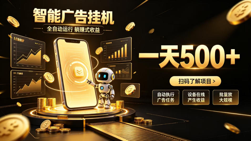 智能广告挂G项目，无需人工值守，全自动躺賺增收，单日收益可达500+【揭秘】-吾爱云课堂