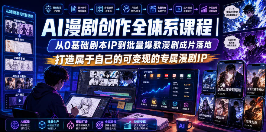 AI漫剧创作全体系课程｜从0基础剧本IP到批量爆款漫剧成片落地，打造属于自己的可变现的专属漫剧IP-吾爱云课堂