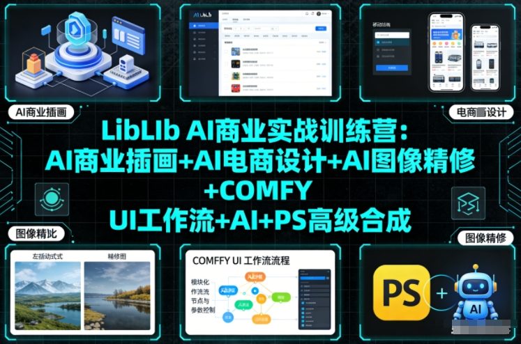 LibLIb AI商业实战训练营：AI商业插画+AI电商设计+AI图像精修+COMFY UI工作流+AI+PS高级合成-吾爱云课堂