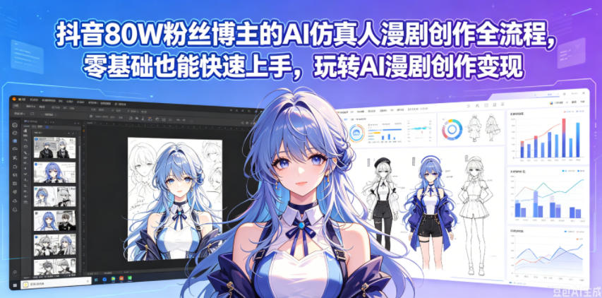 抖音80W粉丝博主的AI仿真人漫剧创作全流程，零基础也能快速上手，玩转AI漫剧创作变现-吾爱云课堂