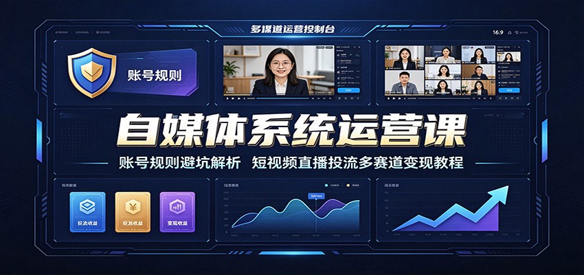 自媒体系统运营课：账号规则避坑解析，短视频直播投流多赛道变现教程-吾爱云课堂