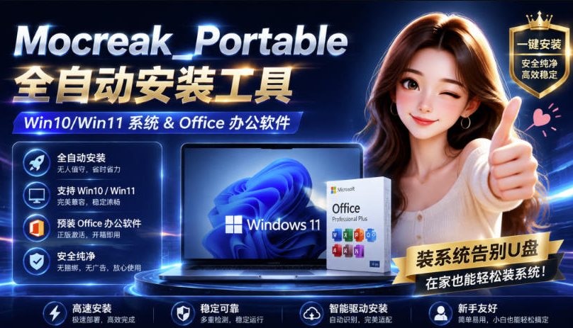 Mocreak全自动安装office和win10、win11系统，告别U盘装系统，使用安全可靠-吾爱云课堂