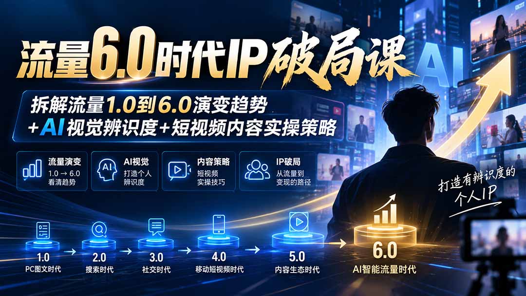 流量6.0时代IP破局课：拆解流量1.0到6.0演变趋势+AI视觉辨识度+短视频内容实操策略-吾爱云课堂