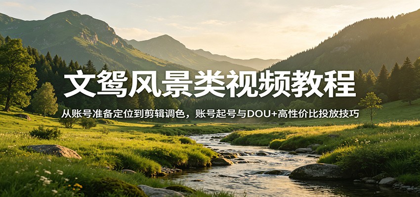 文鸳风景类视频教程：从账号准备定位到剪辑调色，账号起号与DOU+高性价比投放技巧-吾爱云课堂