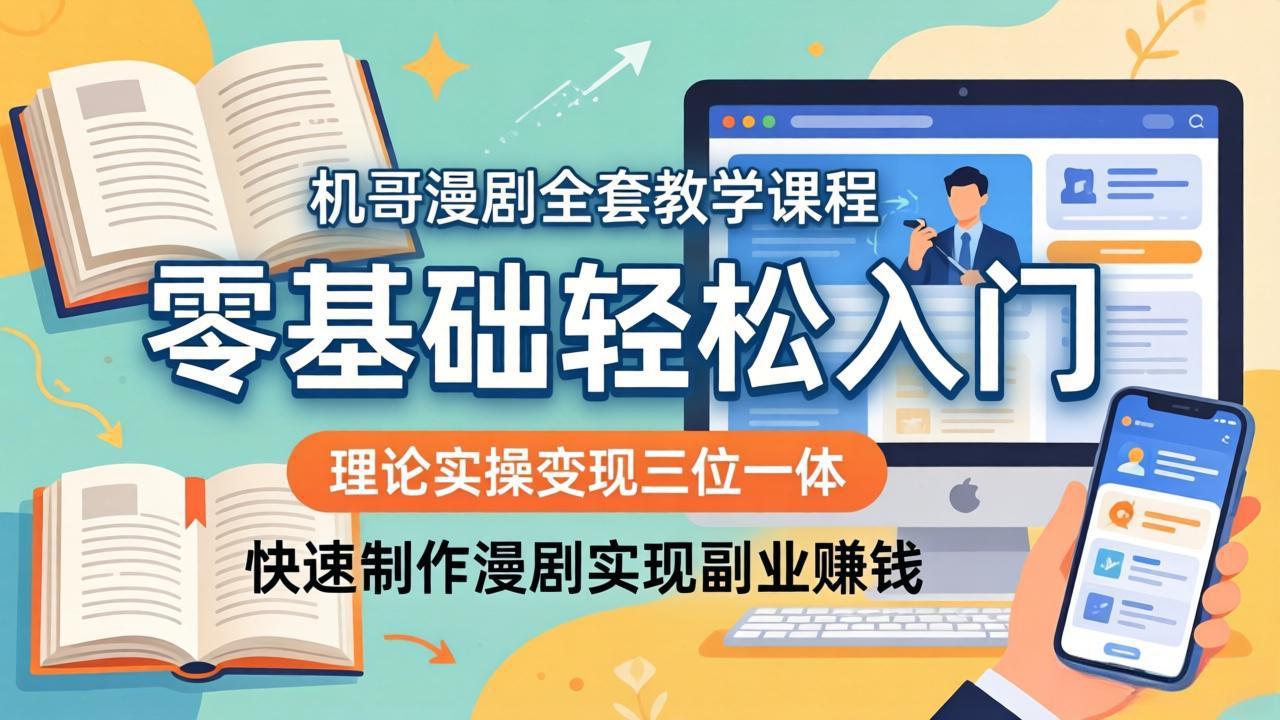 机哥漫剧全套教学课程，理论实操变现三位一体，零基础轻松入门，快速制作漫剧实现副业赚钱-吾爱云课堂