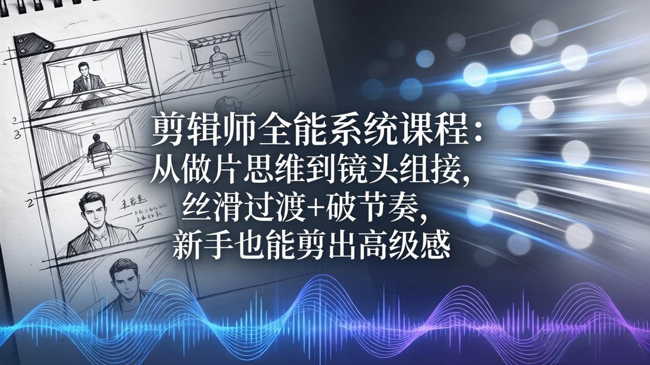剪辑师全能系统课程：从做片思维到镜头组接，丝滑过渡+破节奏，新手也能剪出高级感-吾爱云课堂