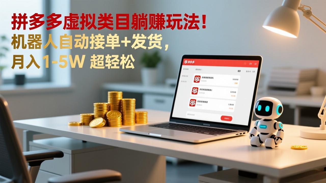 多多虚拟类目躺赚玩法！机器人自动接单+发货，月入 1-5W 超轻松-吾爱云课堂