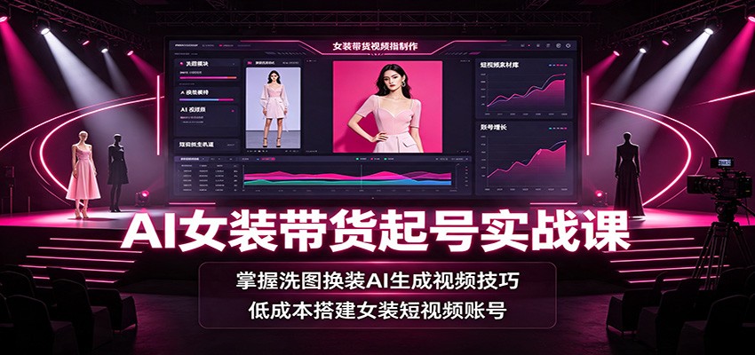 AI女装带货起号实战课：掌握洗图换装AI生成视频技巧，低成本搭建女装短视频账号-吾爱云课堂