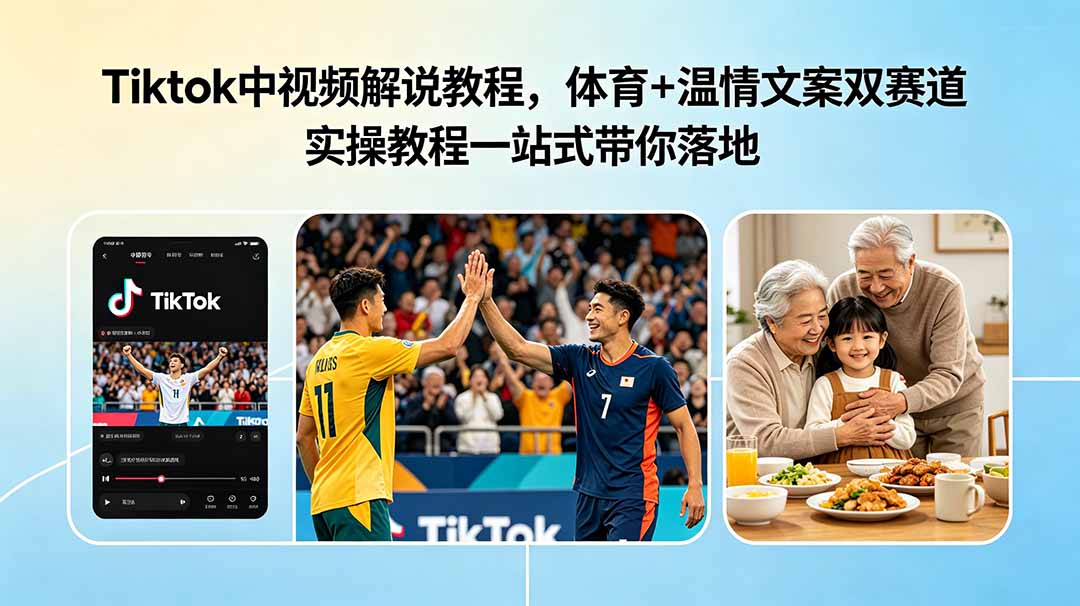 Tiktok中视频解说教程，体育+温情文案双赛道实操教程一站式带你落地-吾爱云课堂