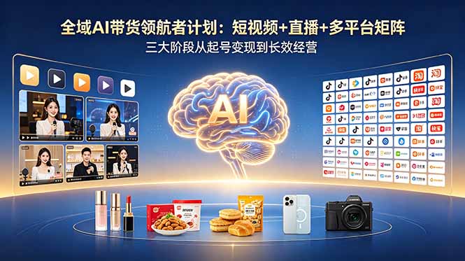 全域AI带货领航者计划：短视频+直播+多平台矩阵，三大阶段从起号变现到长效经营-吾爱云课堂