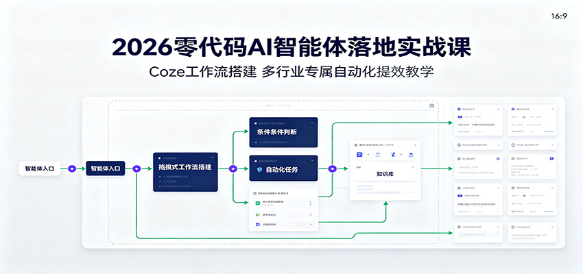 2026零代码AI智能体落地实战课：Coze工作流搭建，多行业专属自动化提效教学-吾爱云课堂