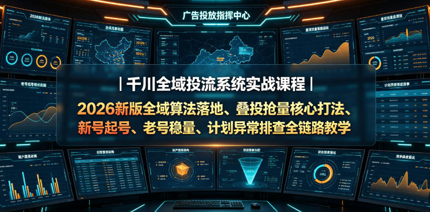 千川全域投流系统实战课程｜2026新版全域算法落地、叠投抢量核心打法、新号起号、老号稳量、计划异常排查全链路教学-吾爱云课堂