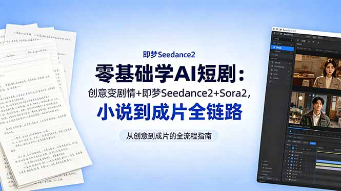 零基础学AI短剧：创意变剧情+即梦Seedance2+Sora2，小说到成片全链路-吾爱云课堂