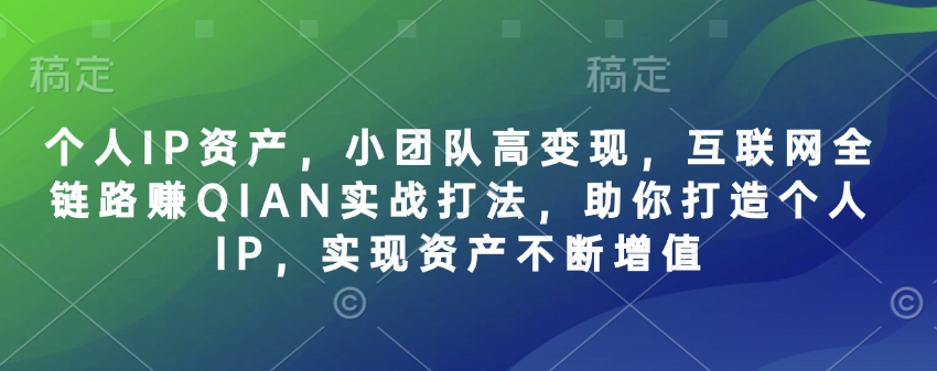 个人IP资产,小团队高变现,互联网全链路赚QIAN实战打法,助你打造个人IP,实现资产不断增值-吾爱云课堂
