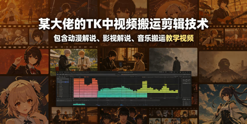 某大佬的TK中视频搬运剪辑技术，包含动漫解说、影视解说、音乐搬运教学视频-吾爱云课堂
