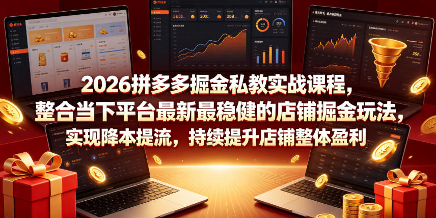 2026拼多多掘金私教实战课程，整合当下平台最新最稳健的店铺掘金玩法，实现降本提流，持续提升店铺整体盈利-吾爱云课堂