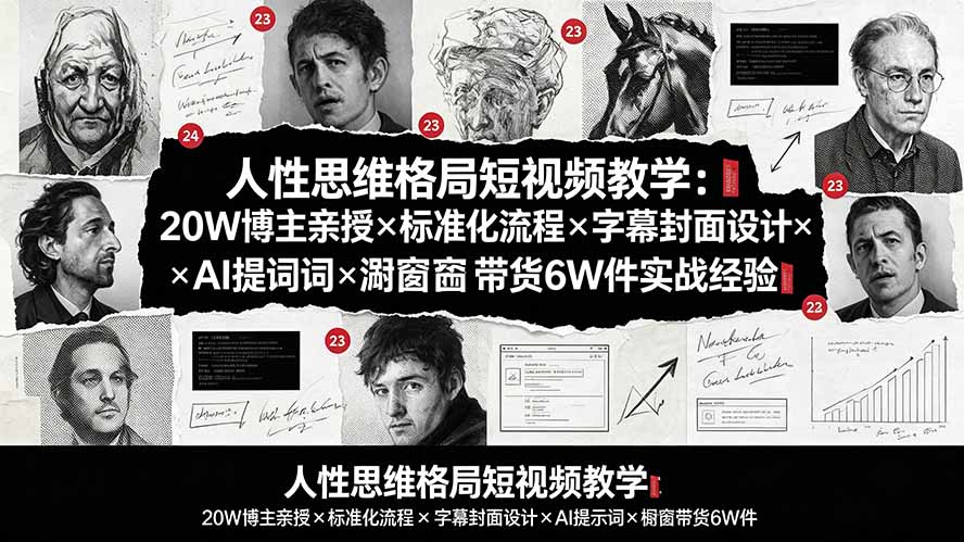 人性思维格局短视频教学：20W博主亲授×标准化流程×字幕封面设计×AI提示词×橱窗带货6W件实战经验-吾爱云课堂