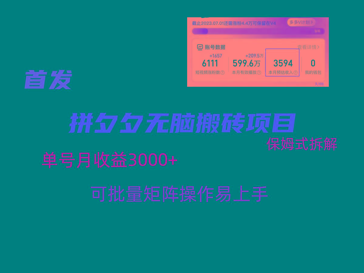 拼夕夕无脑搬砖，单号稳定收益3000+，保姆式拆解-吾爱云课堂