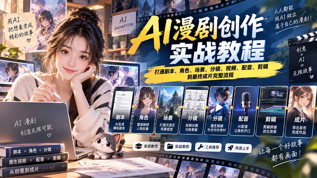 2026 AI漫剧创作实战教程：打通剧本、角色、场景、分镜、视频、配音、剪辑到最终成片完整流程-吾爱云课堂