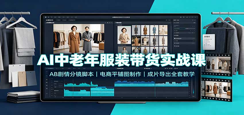AI中老年服装带货实战课：AB剧情分镜脚本，电商平铺图制作，成片导出全套教学-吾爱云课堂