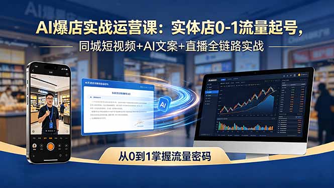 AI爆店实战运营课：实体店0-1流量起号，同城短视频+AI文案+直播全链路实战-吾爱云课堂