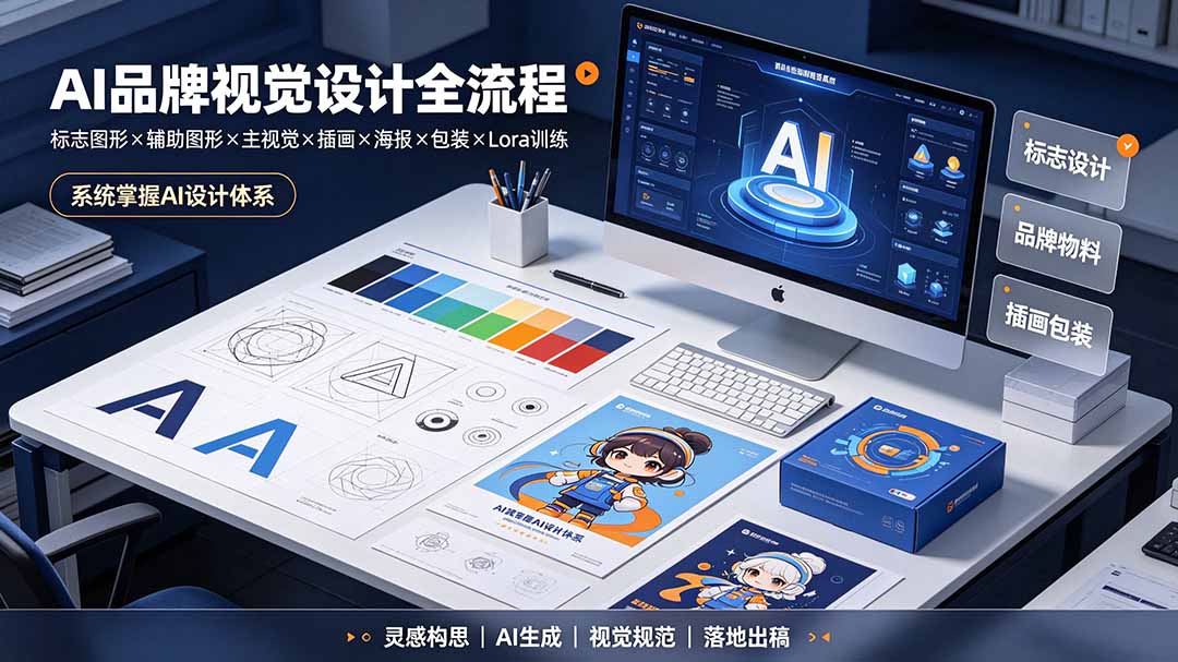AI品牌视觉设计全流程：标志图形×辅助图形×主视觉×插画×海报×包装×Lora训练，系统掌握AI设计体系-吾爱云课堂