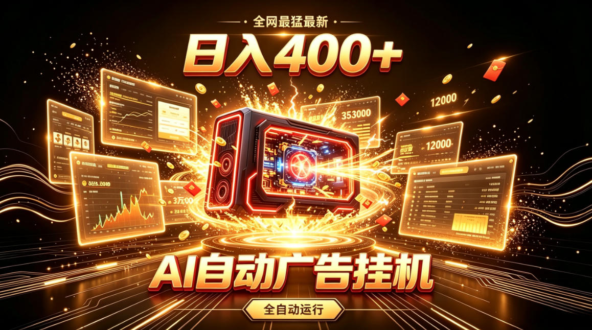 全网最猛最新的AI自动广告挂G，狠收益日入400+，真正做到躺賺式变现【揭秘】-吾爱云课堂
