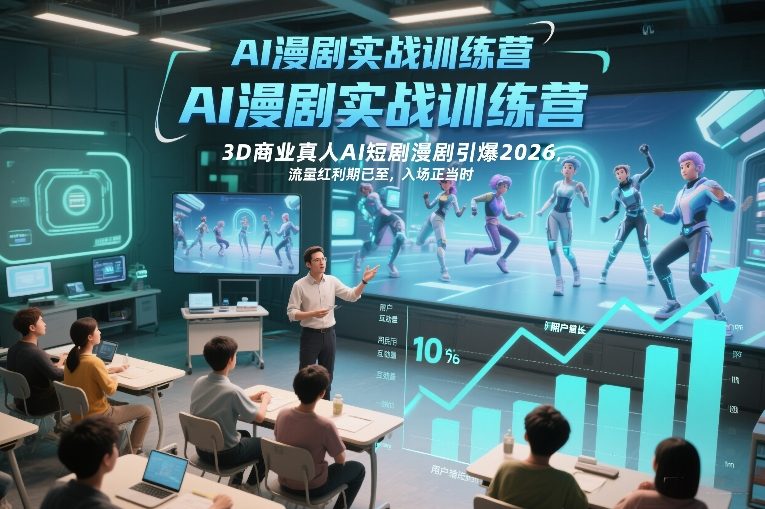 AI漫剧实战训练营，3D商业真人AI短剧漫剧引爆2026，流量红利期已至，入场正当时-吾爱云课堂