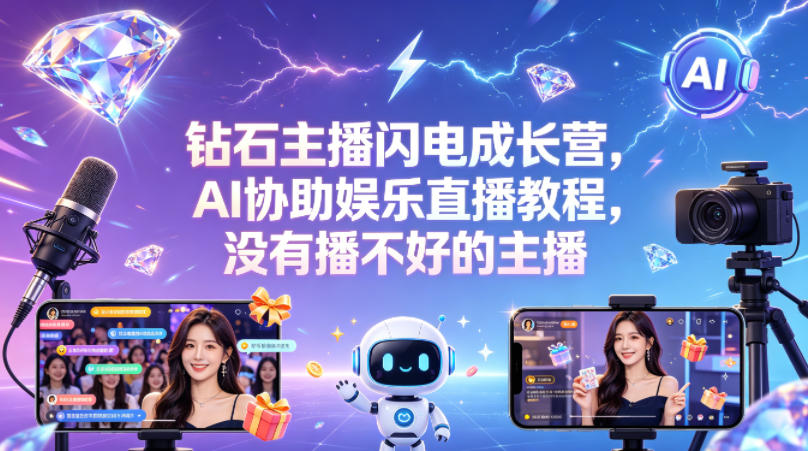 钻石主播闪电成长营，Al协助娱乐直播教程，没有播不好的主播-吾爱云课堂