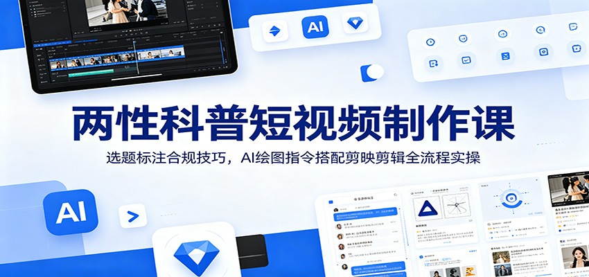 两性科普短视频制作课：选题标注合规技巧，AI绘图指令搭配剪映剪辑全流程实操-吾爱云课堂