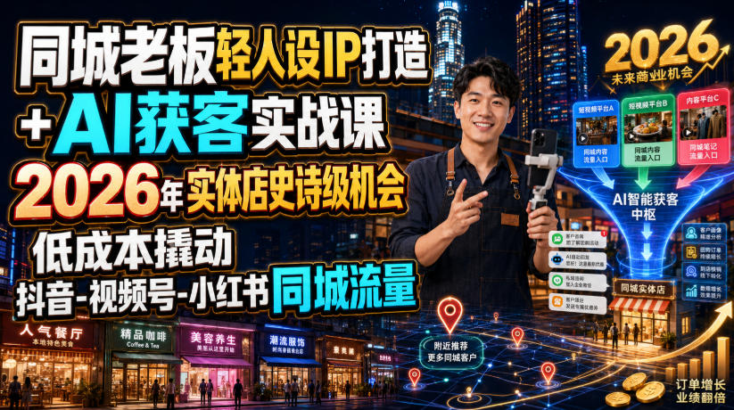 同城老板轻人设IP打造+AI获客实战课，2026年实体店史诗级机会，低成本撬动抖音-视频号-小红书同城流量-吾爱云课堂