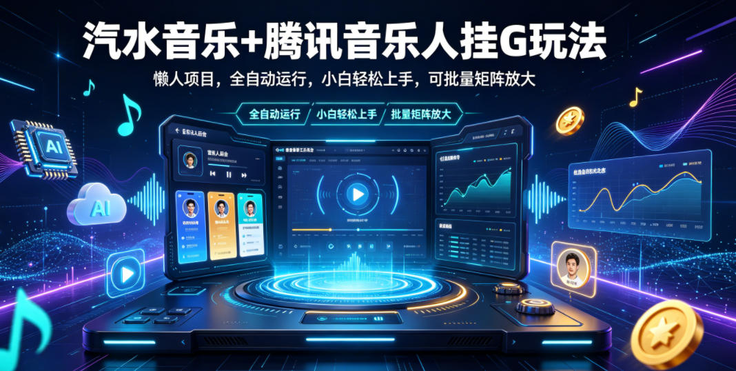 汽水音乐+腾讯音乐人挂G玩法，懒人项目，全自动运行，小白轻松上手，可批量矩阵放大【揭秘】-吾爱云课堂