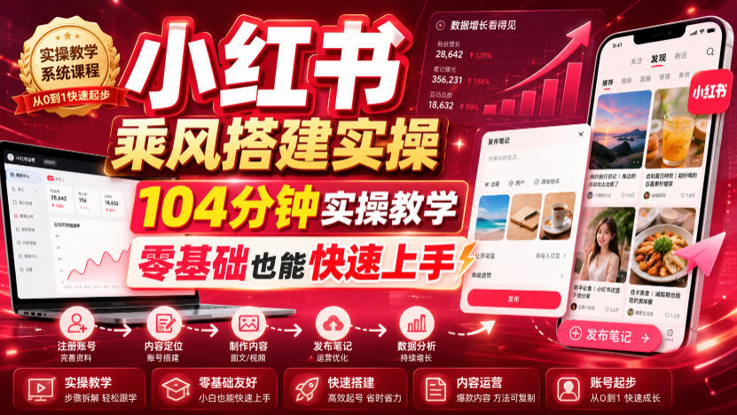 小红书乘风搭建实操，104分钟实操教学，零基础也能快速上手-吾爱云课堂